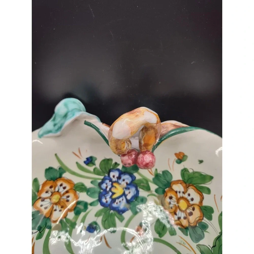 Vintage Italian Pottery Ceramic Basket Hand Painted Floral Flowers 9.5